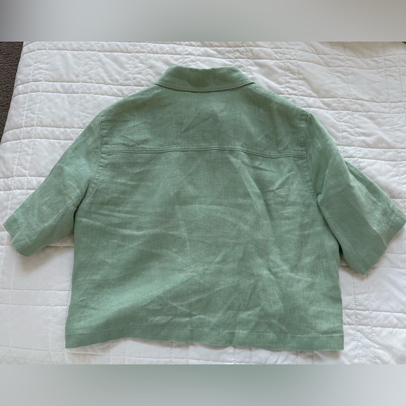 Mango Short Sleeve Linen Button Green Shirt - Picture 7 of 10